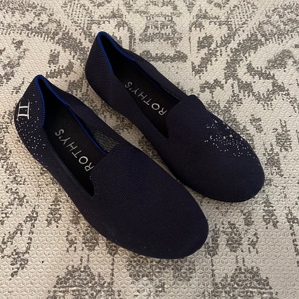 Rothy‘s Limited Edition Loafers navy with sparkles and Gemini symbol